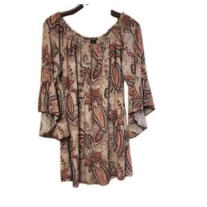 WinWin Paisley Floral Boho Tunic Top/Tie Sleeve Multi Color Size L/XL
